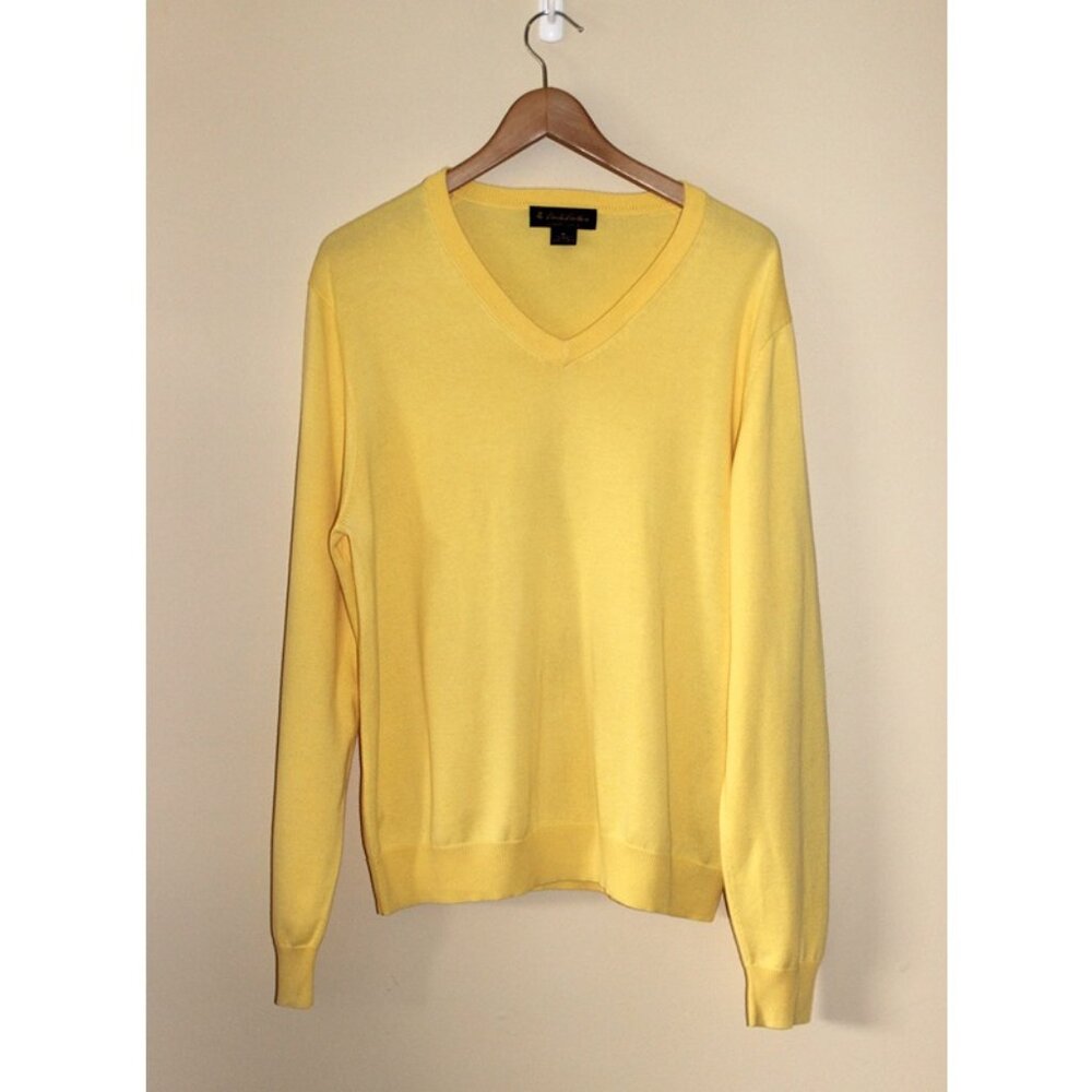 BROOKS BROTHERS 100% Supima Cotton V-Neck Pullover Sweater, Yellow (M)